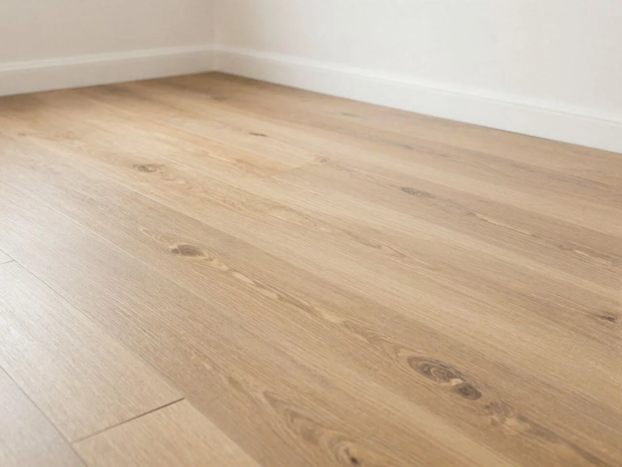Beispielbild: frisch verlegter Vinylboden in Holzoptik in einem Wohnraum